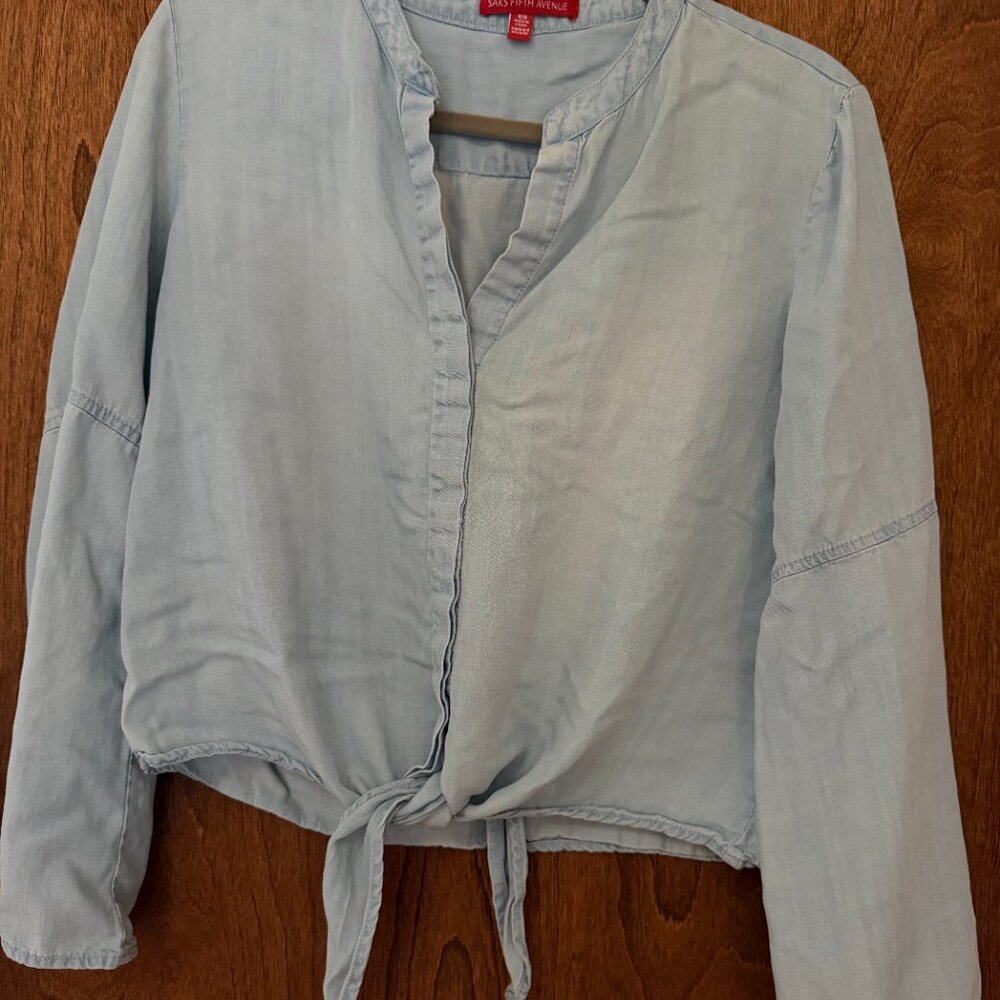 Saks Fifth Avenue Denim Chambray Front Tie Button Down - Size Medium